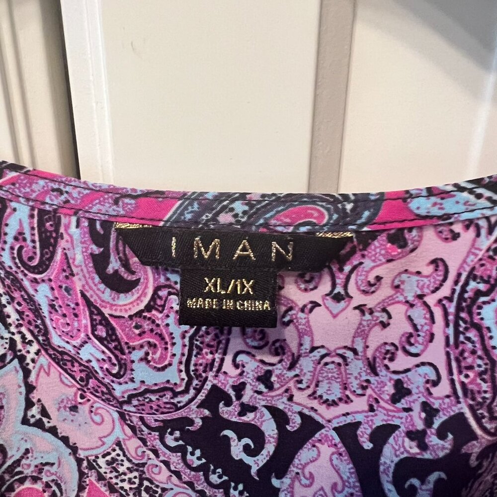 IMAN GLOBAL CHIC Luxury Resort Navy & Pink Paisley-Print Kimono (Plus‎ 1X) - Picture 2 of 11